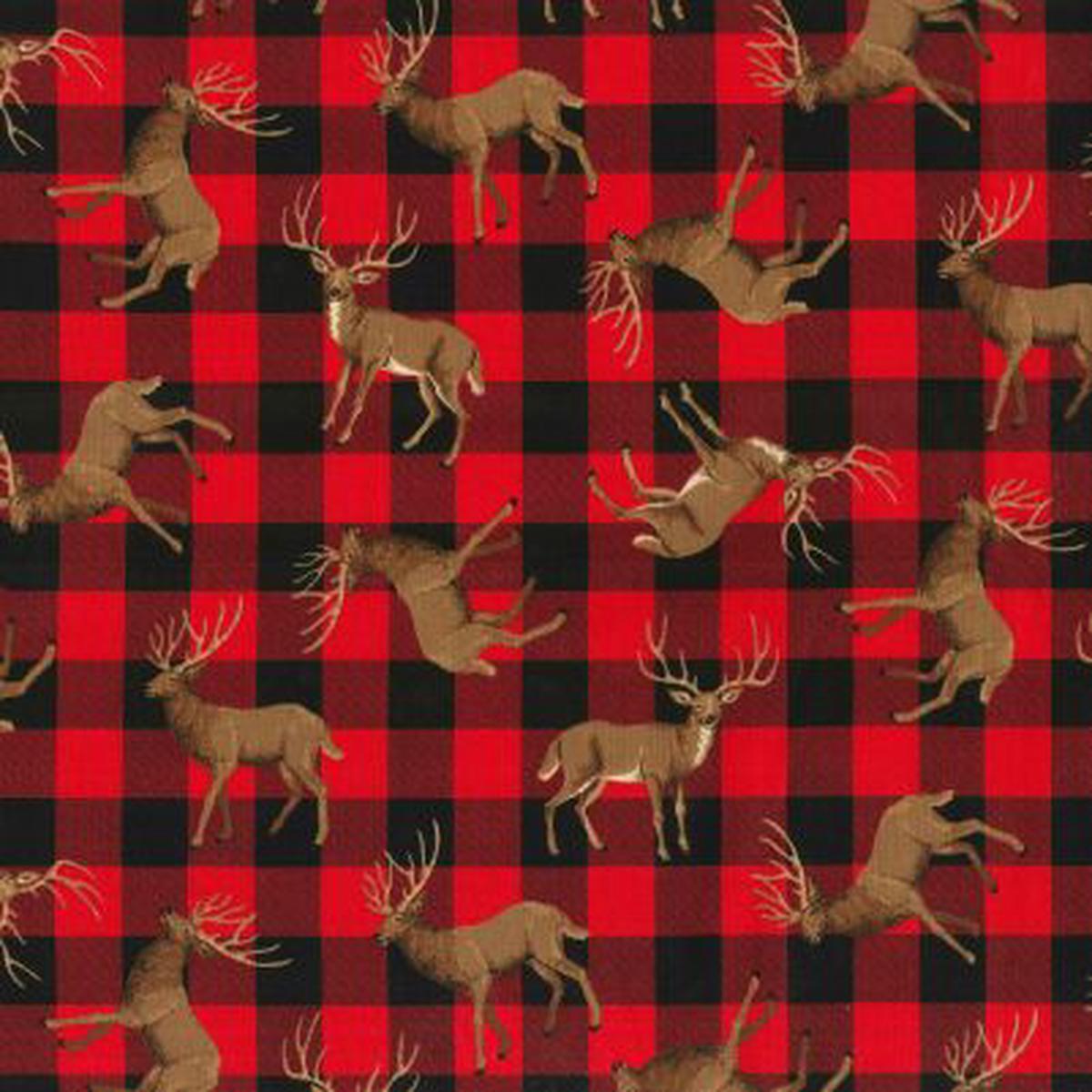 Deer Buffalo Plaid Cotton Fabric