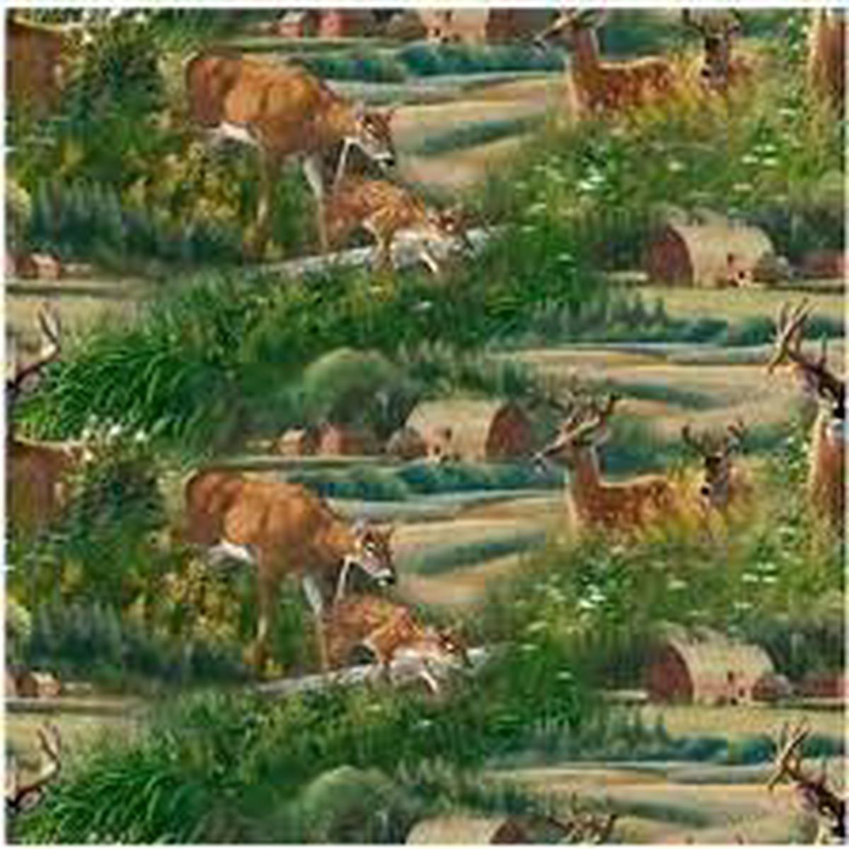 Feast in Wood Scenic Deer Cotton Fabric - 1 yard