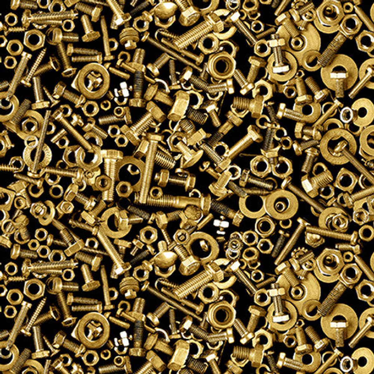 Full Steam Ahead Digital Nuts and Bolts Cotton Fabric
