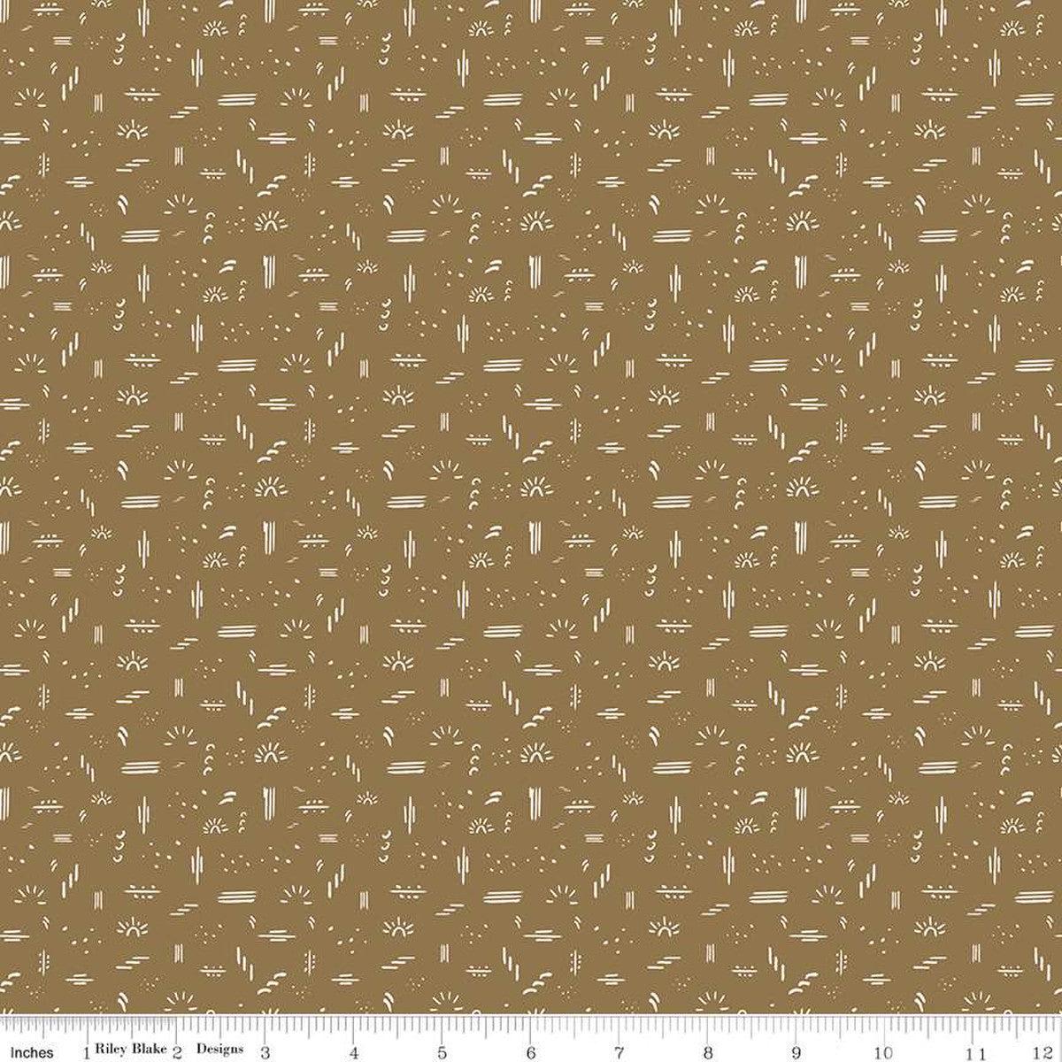 'Round the Mountain Dashed Khaki Cotton Fabric - 1 yard