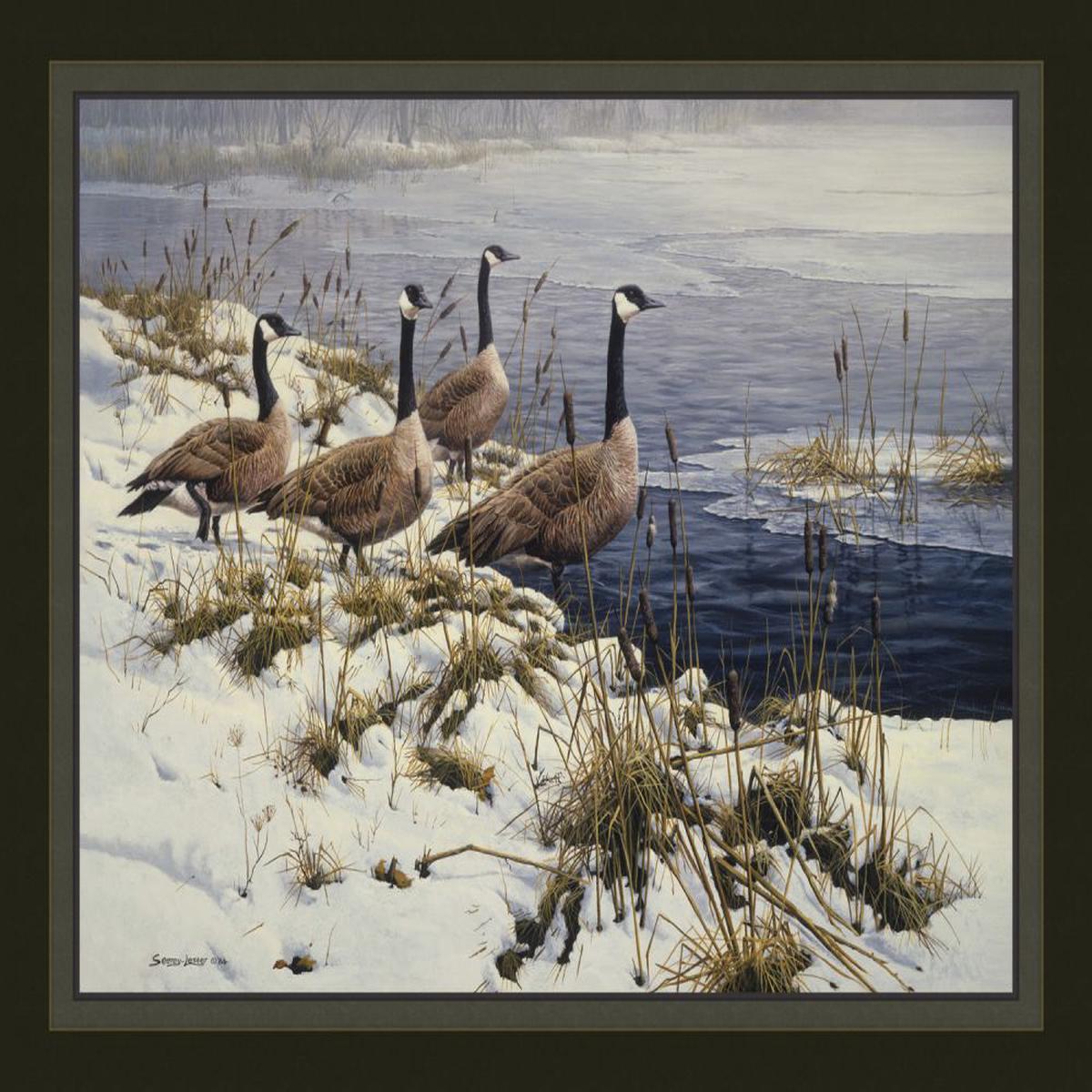 Among the Cattails Geese Panel Cotton Fabric - 1 yard