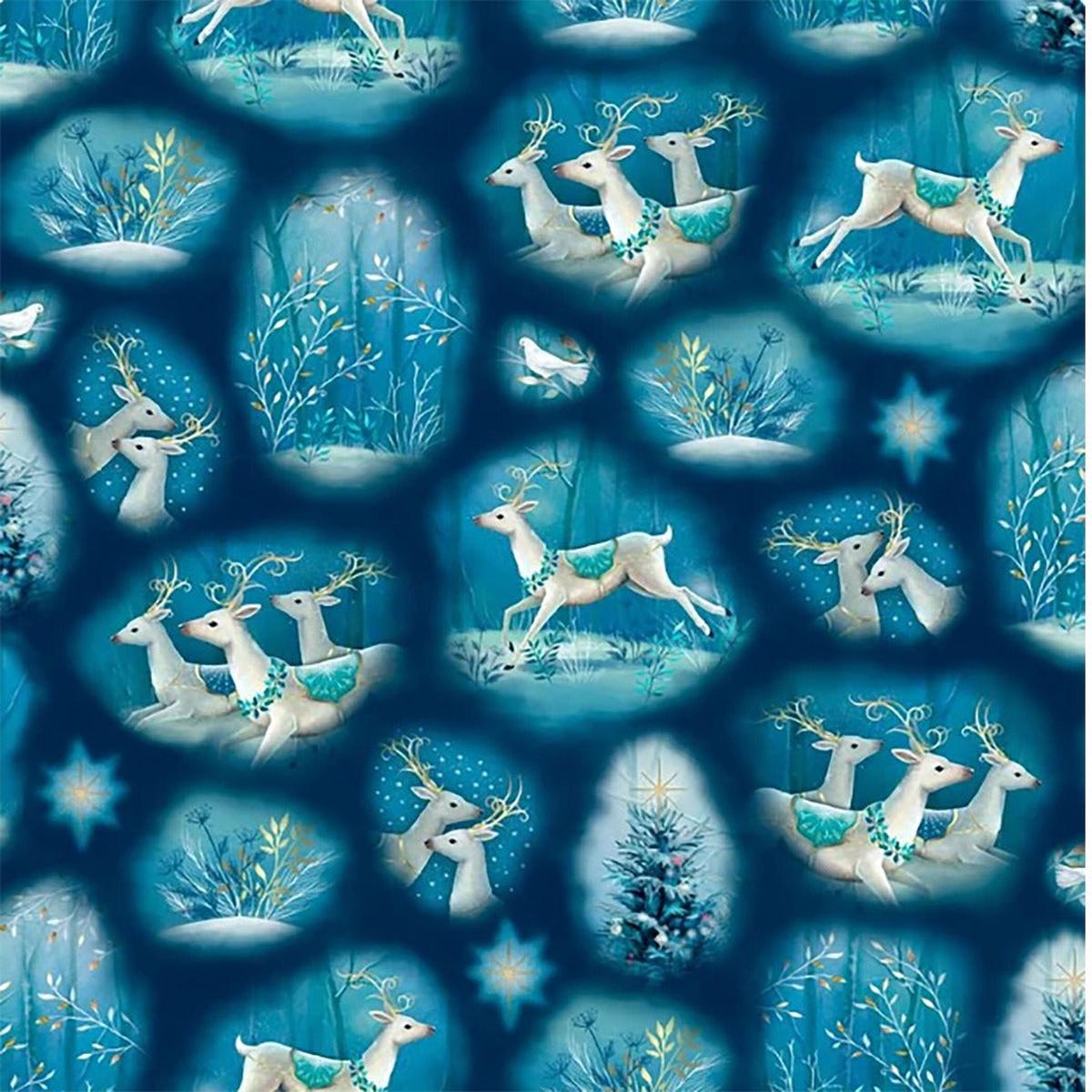 Winter Wishes Blue Cotton Fabric - 1 yard
