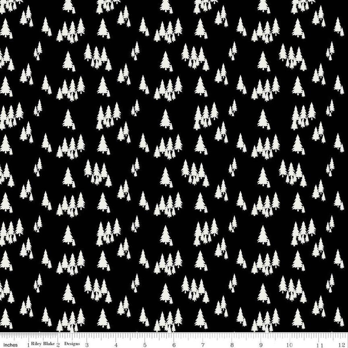 Woodsman Trees Black Cotton Fabric