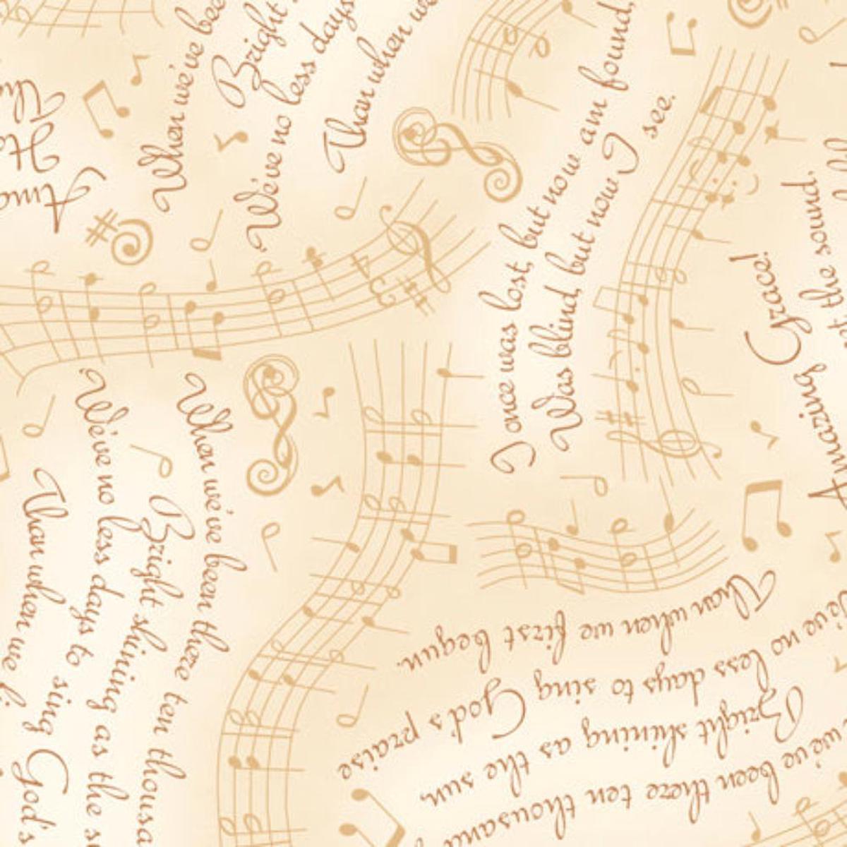 Amazing Grace Lyrics & Music Cream Cotton Fabric - 1 Yard