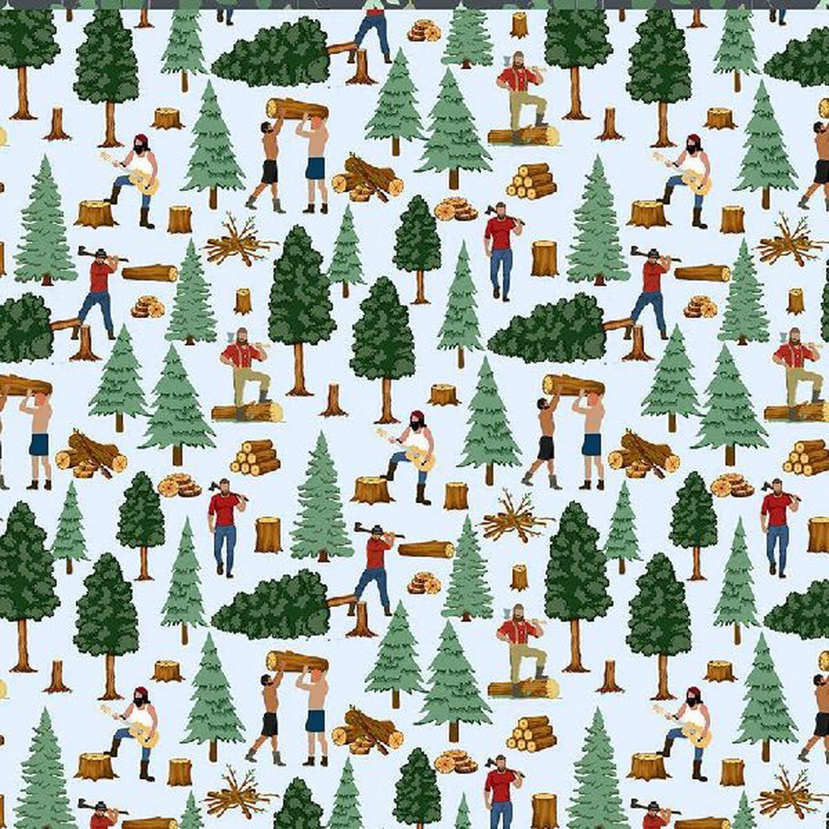 Woodsmen Got Wood Sky Blue Cotton Fabric - 1 yard