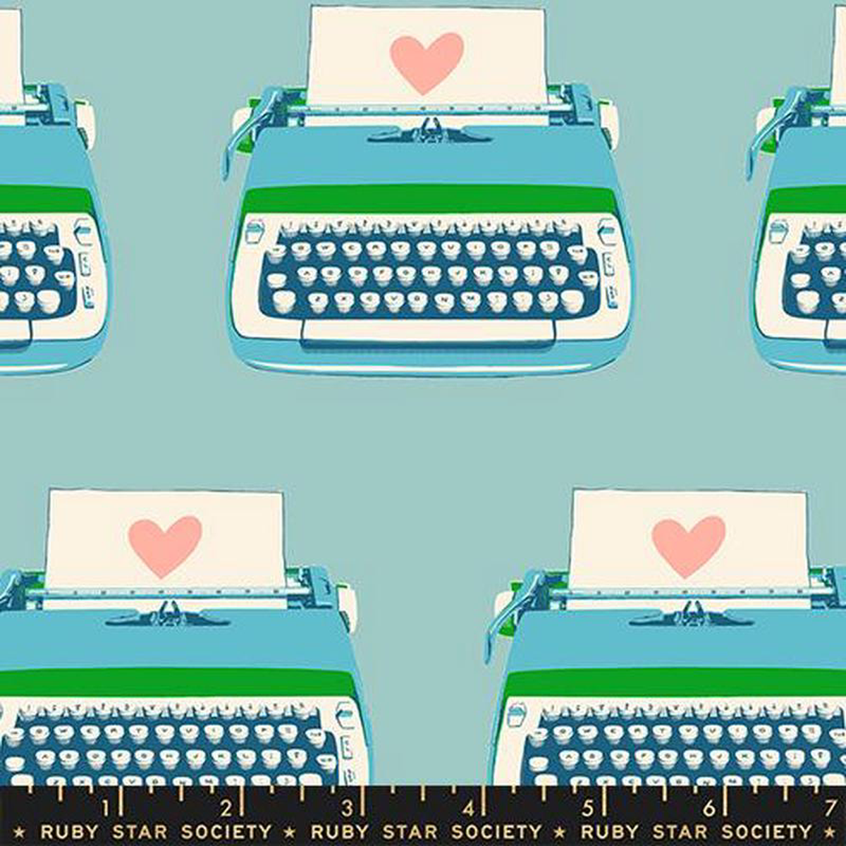 Best Day Ever Typewriters Kitsch Retro Vintage Turquoise Melody Miller Ruby Star Society Moda Cotton Fabric MD-RS0104-15