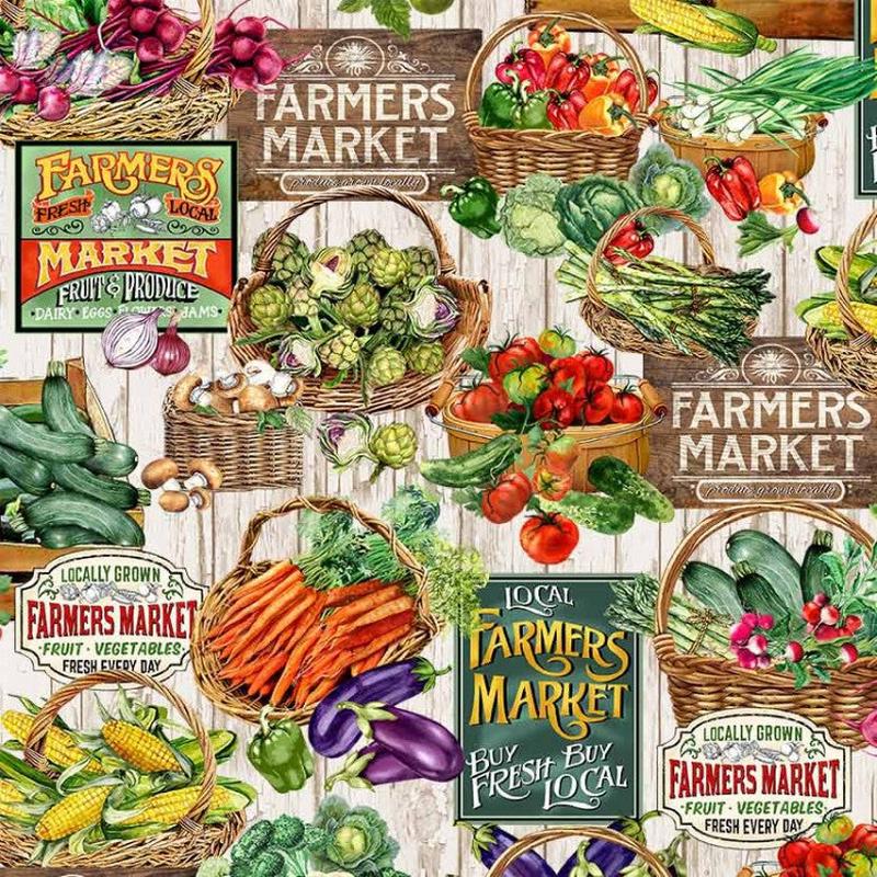 Fresh & Local Fresh Picked Vegetables Ecru Cream Michael Miller Cotton Fabric 1/2
