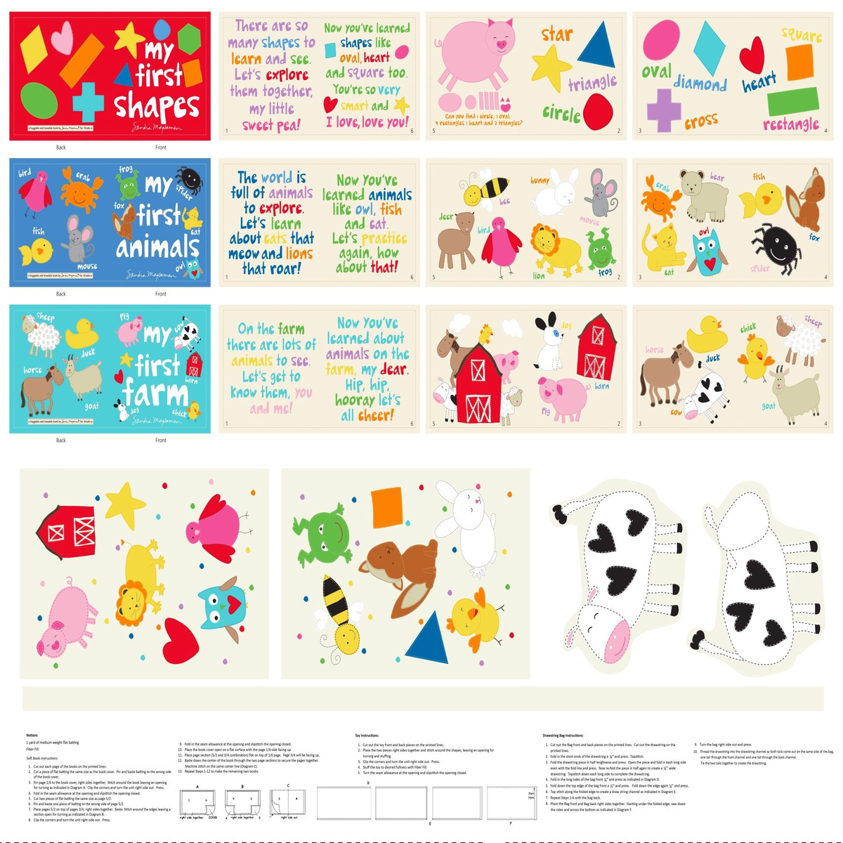 Huggable and Loveable XIII My First Shapes Book Panel 368243 Sandra Magsamen Studio E Cotton Fabric