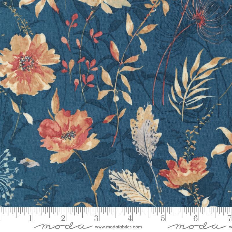 Sandalwood Meadow Floral Indigo Dark Blue 3 Sisters Moda Cotton Fabric 1/2