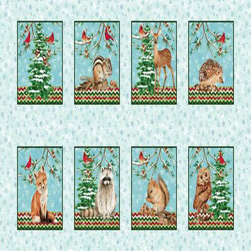 Winterwood Animal Blocks Ice Blue Panel 24" L Howard Studio E Cotton Fabric