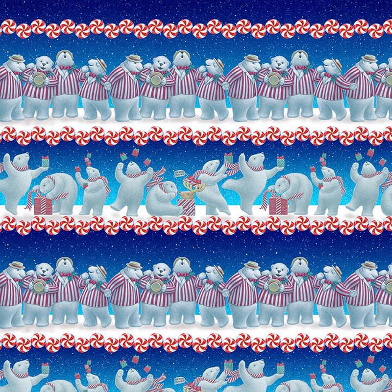 12 Days of Christmas Border Stripe Cyan Blue Sue Ellen Brown Studio E Cotton Fabric 1