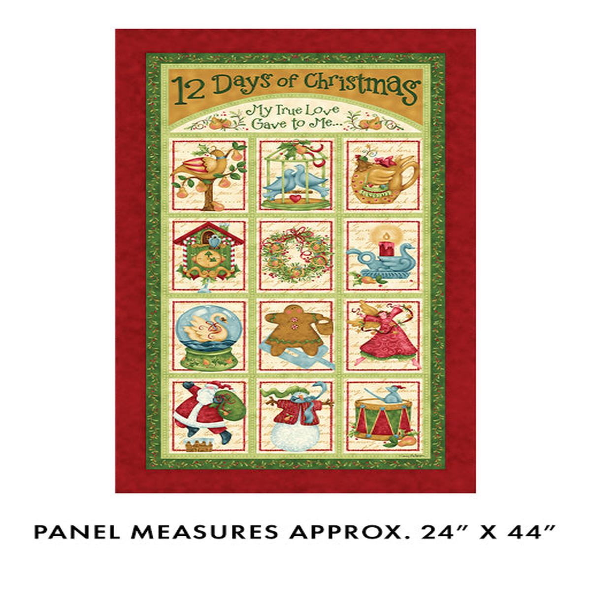 12 Days of Christmas My True Love Panel 24" Multi Nancy Halvorsen Benartex Cotton Fabric BE-17270-99