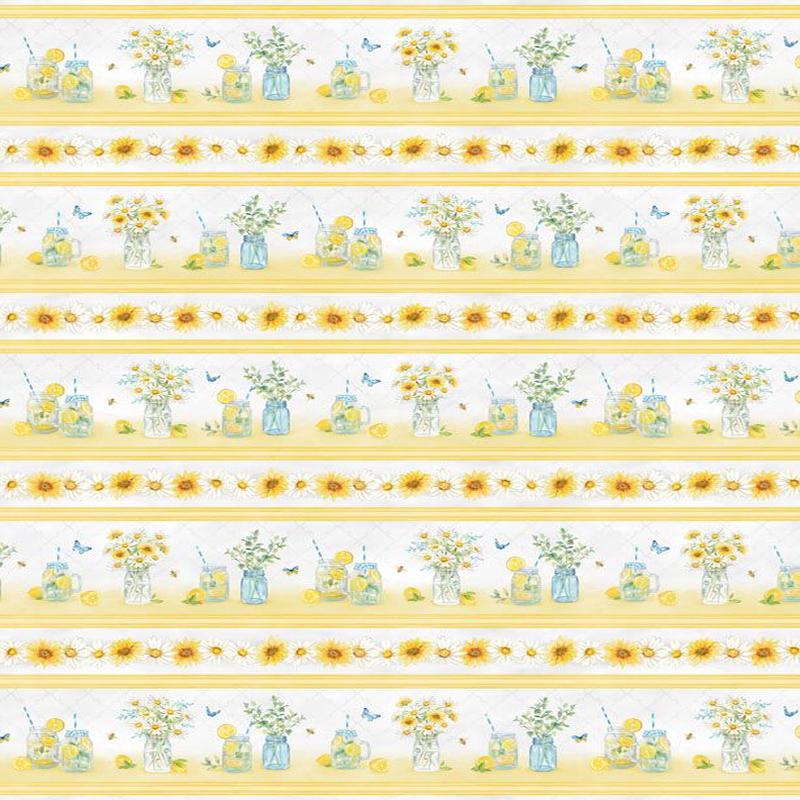 Zest Life Border Stripe Lemon Floral Multi Cynthia Coulter Wilmington Prints Cotton Fabric WP-3063-19152-594 1/2