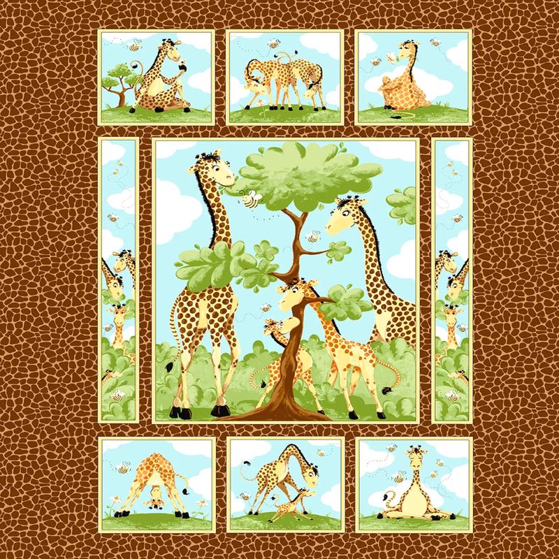 Zoe the Giraffe Quilt Panel 36" inches Brown Susybee Cotton Fabric SB-20355-280 1