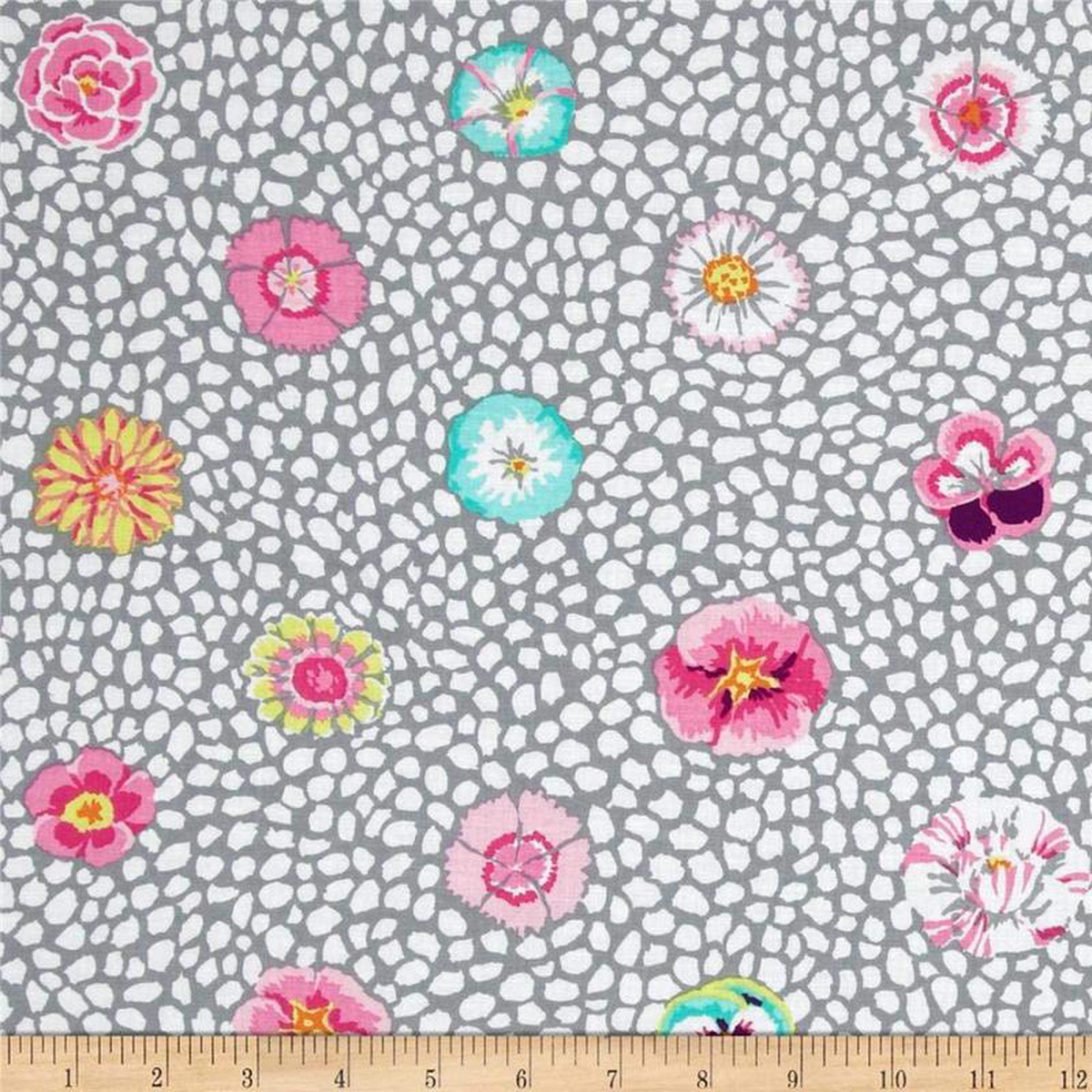 (SOLD PER BOLT) Guinea Flower Grey Classics Kaffe Fassett Collective Free Spirit Cotton Fabric FS PWGP059GREYX-FB