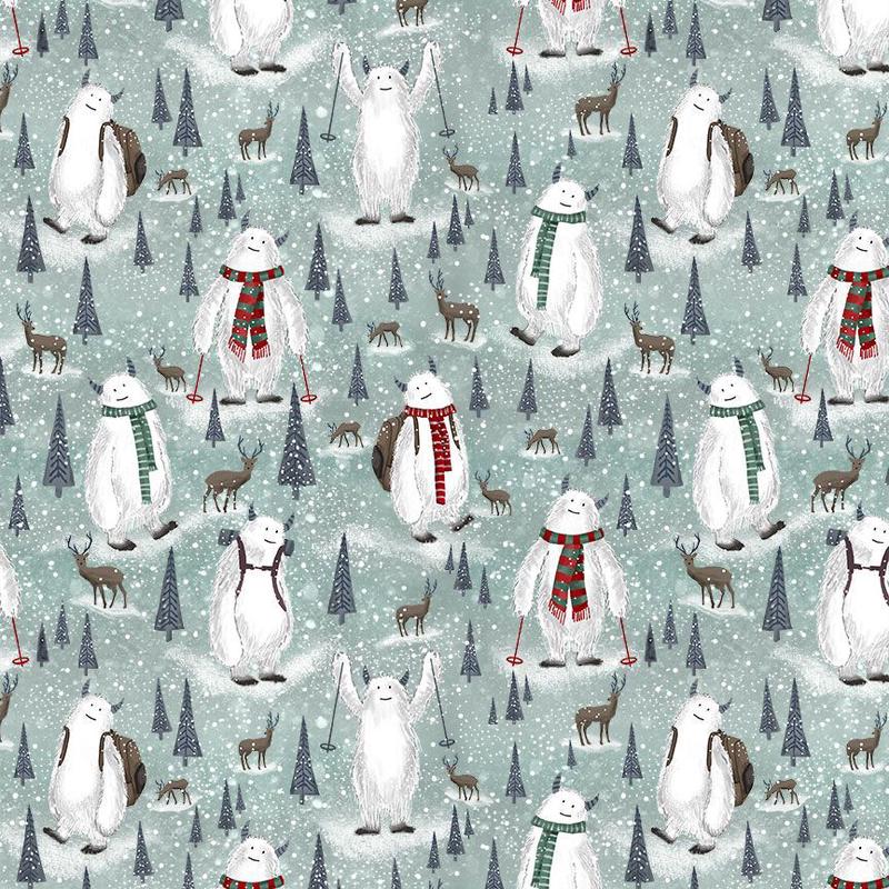 Yeti Winter Skiing Scenic Winter White Gail Cadden Timeless Treasures Cotton Fabric TT-GAIL-CD2018-WINTER 1/2