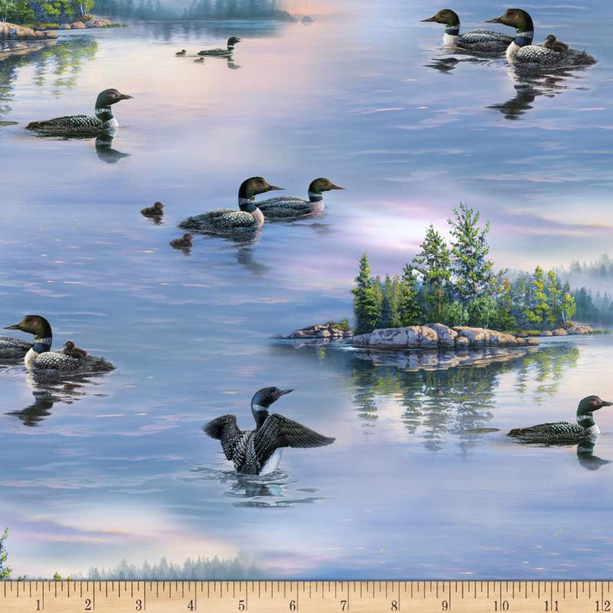 (SOLD PER BOLT) Loons Lake Scenic Blue Elizabeth8217s Studio Cotton Fabric ES-8910 Blue-FB
