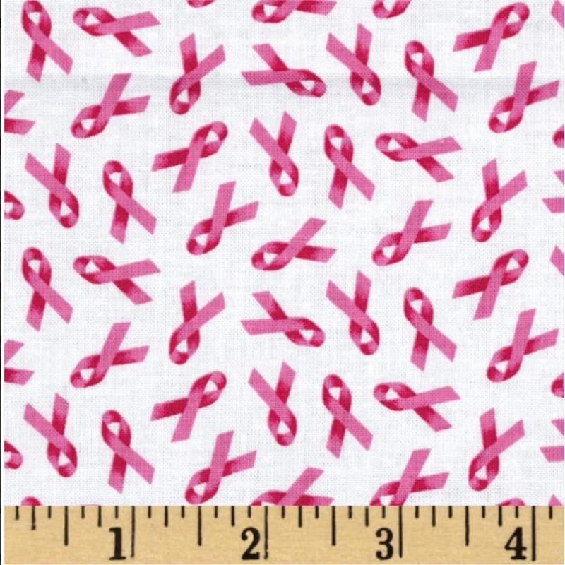(SOLD PER BOLT) Breast Cancer Awareness Pink Ribbons White Elizabeth's Studio Cotton Fabric ES 407 Pink-FB