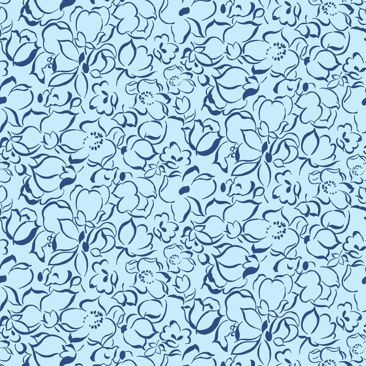 Camellia on Blue Fabric