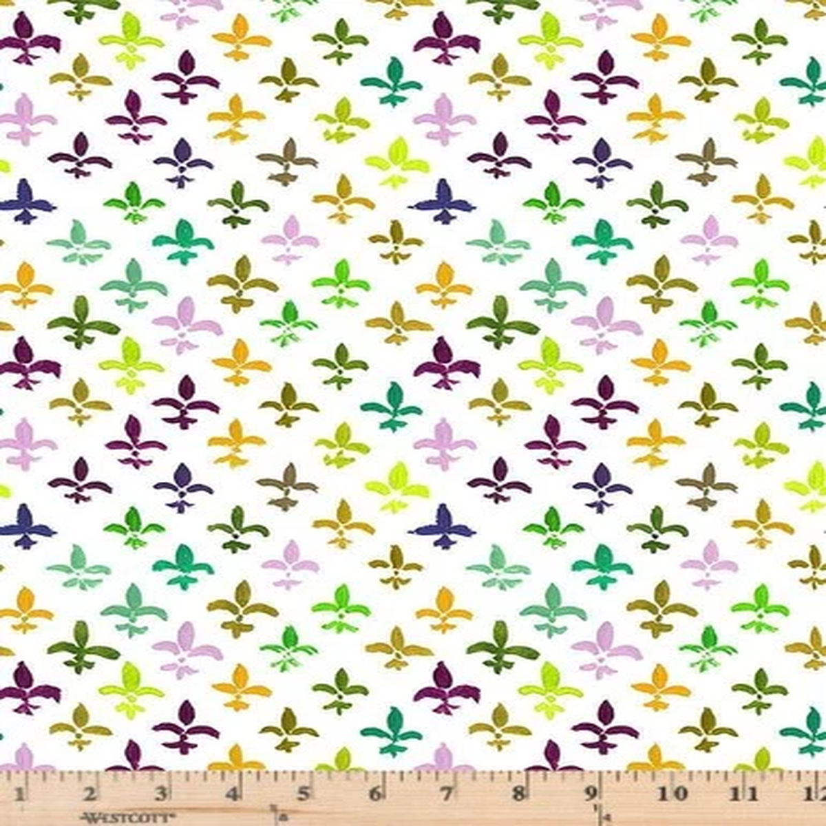 Mardi Gras Parade Fleur De Lis White DCWR1734  Fabric By half yd cont cuts