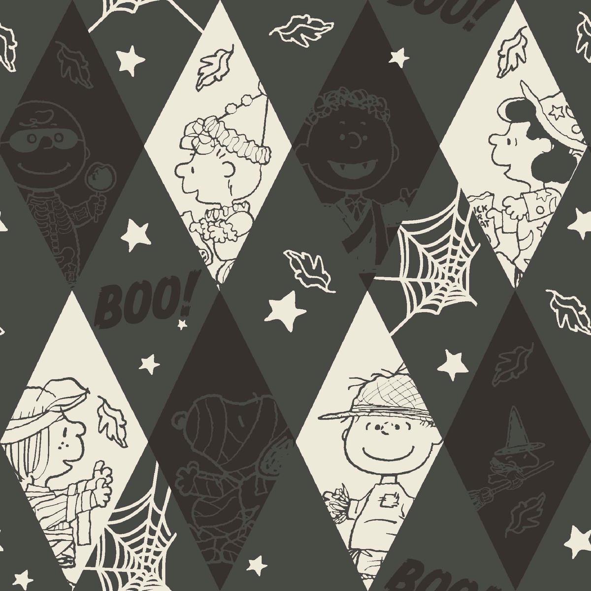 Peanuts Halloween Argyle Gray Diamond Fabric