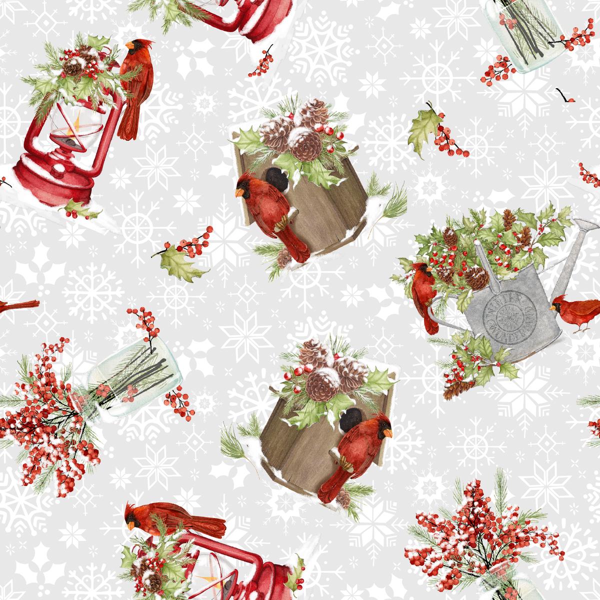 Winter Cardinals and Berries by Nicole Tamarin Fabric