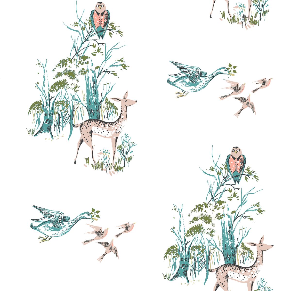 Woodland Wildlife Toile Fabric