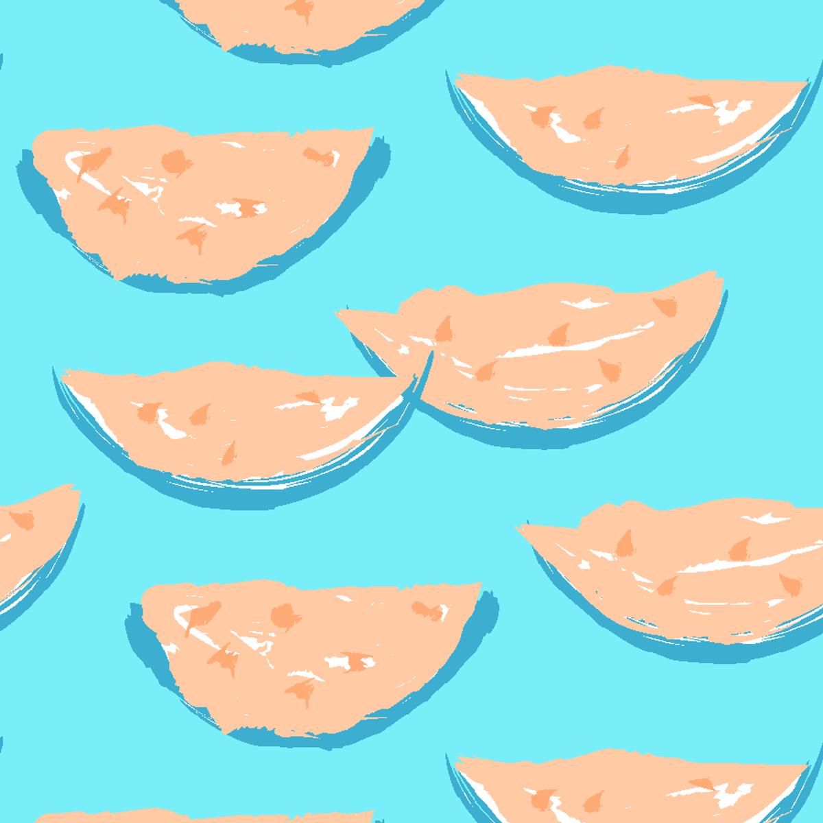 Watermelon Slices on Peach & Light Blue Fabric