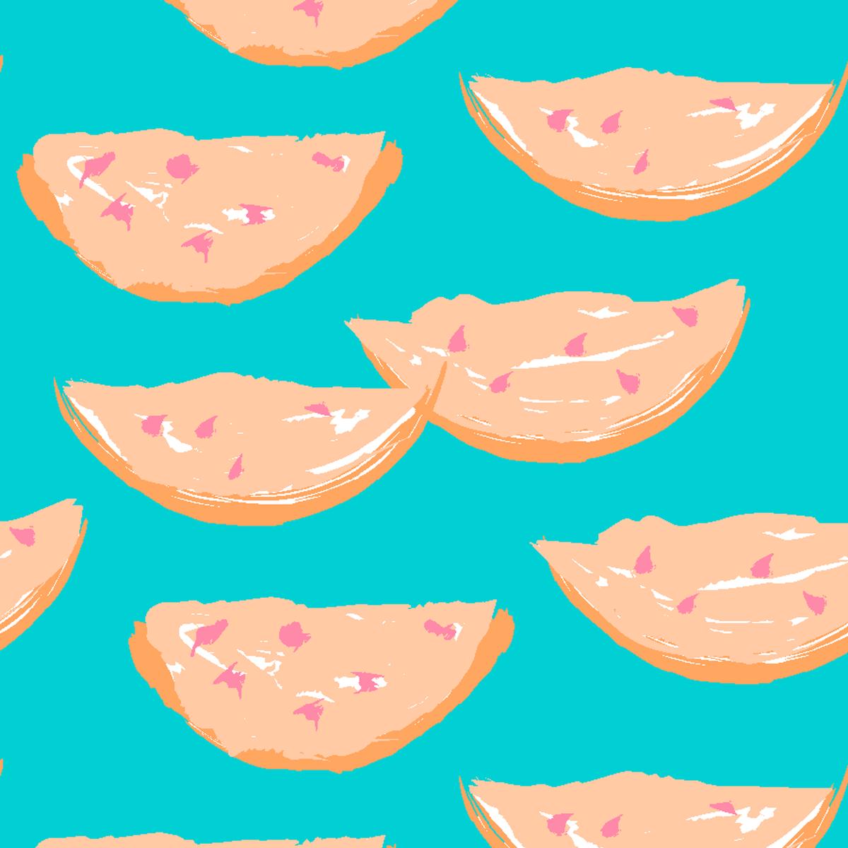 Watermelon Slices on Turquoise & Peach Fabric