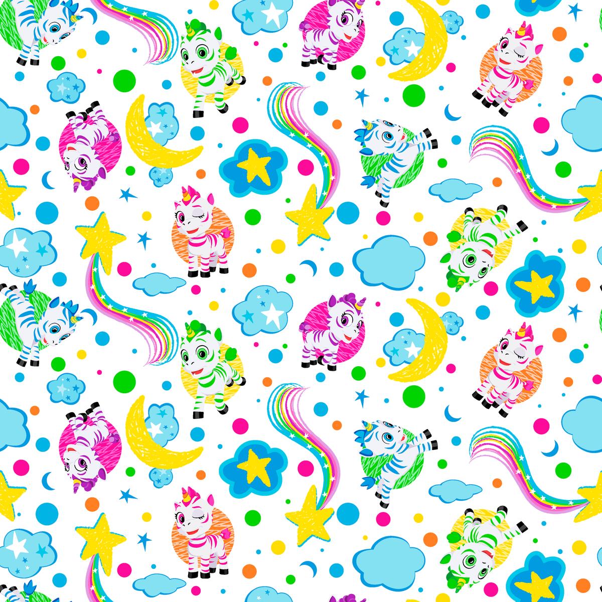 Zoonicorn Clouds Toss on White Fabric