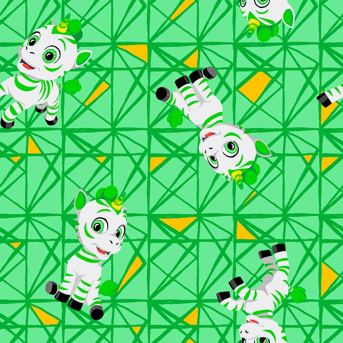 Zoonicorn Ene Geometric Toss on Green Fabric