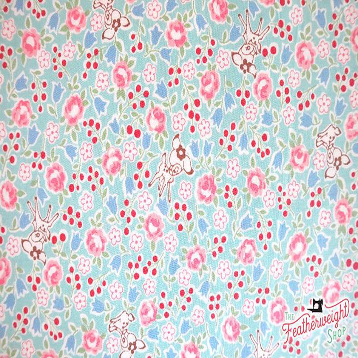 Fabric, Flora and Fawna, Light Teal - 30's Collection (by the yard)