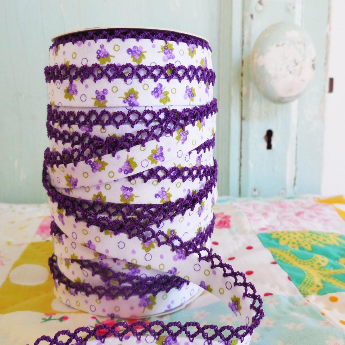Double Fold Crochet Edge LACE BIAS TAPE - DARK PURPLE GRAPES (SOLD BY THE YARD)