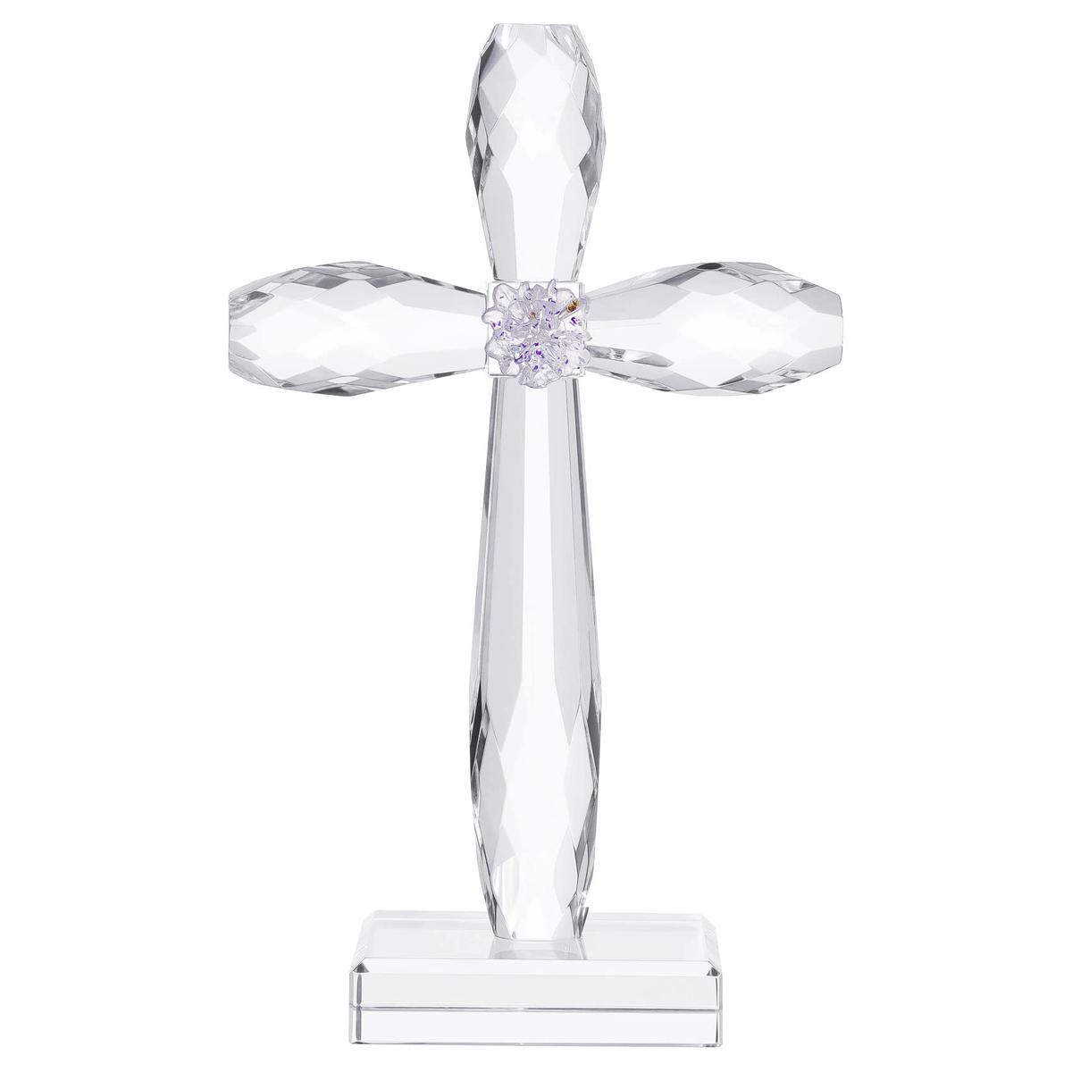 YWHL Crystal Standing Cross Decor, Religious Easter Gifts for Women Men, Handmade Glass Holy Cross Collectible Figurines for Home Decoration, Christmas Decoration for Pary