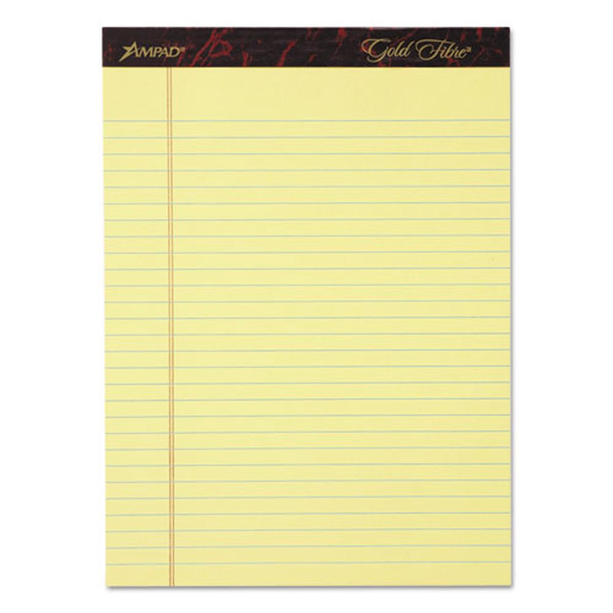 Gold Fibre Writing Pads, Wide-legal Rule, 8.5 X 11.75, Canary, 50 Sheets, 4-pack