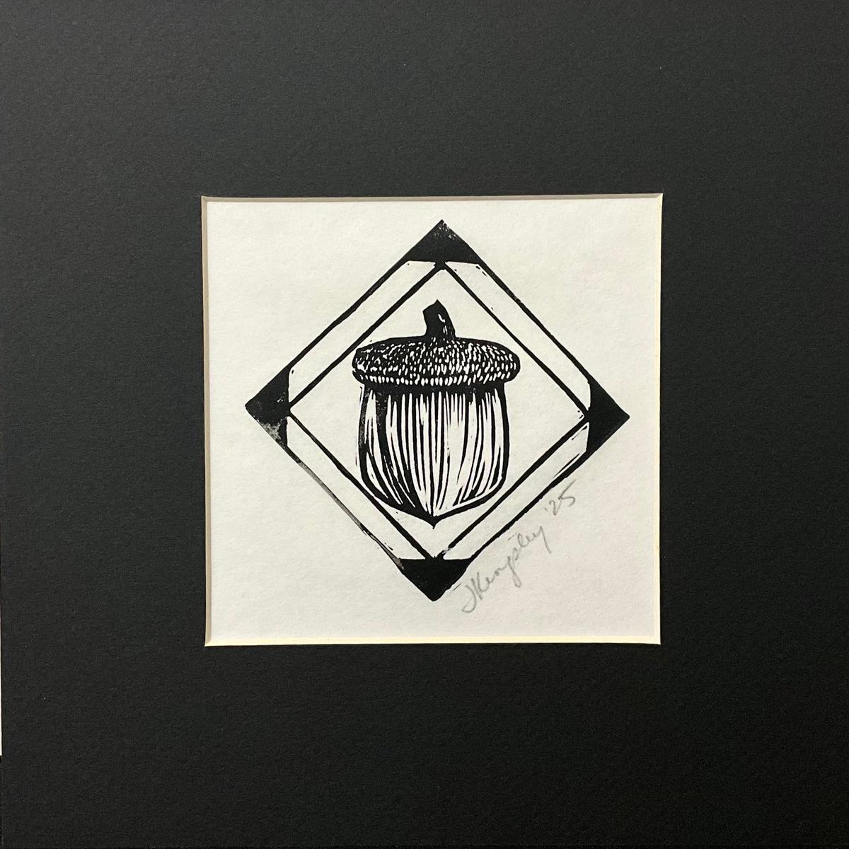 Acorn Rubber Block Print Matted