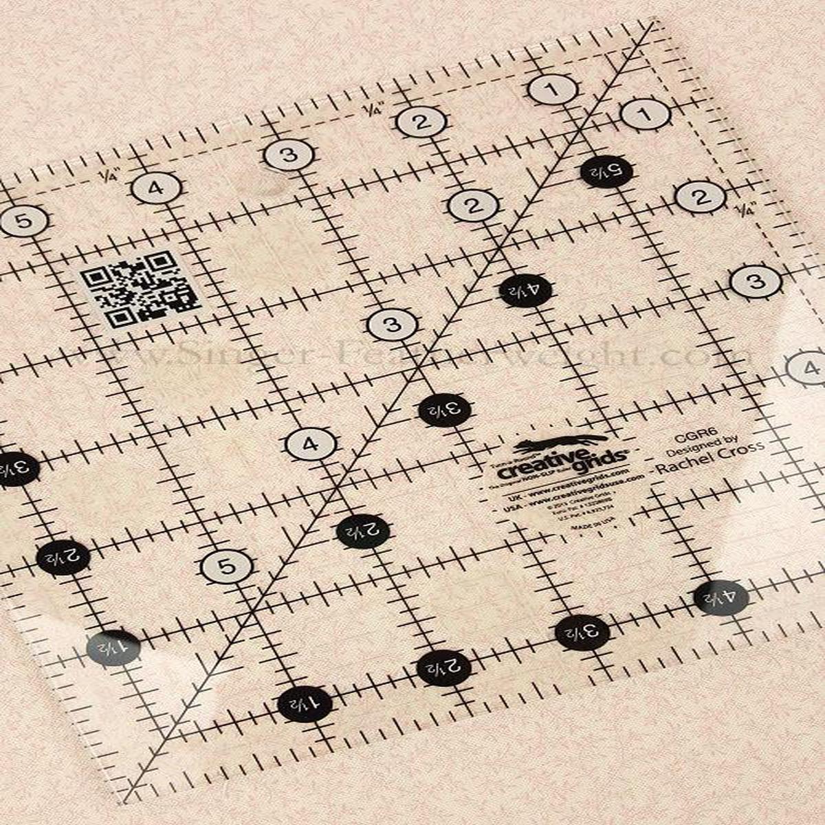 Cutting Ruler, CREATIVE GRIDS 6 1/2" x 6 1/2" SQUARE (with self-grips)