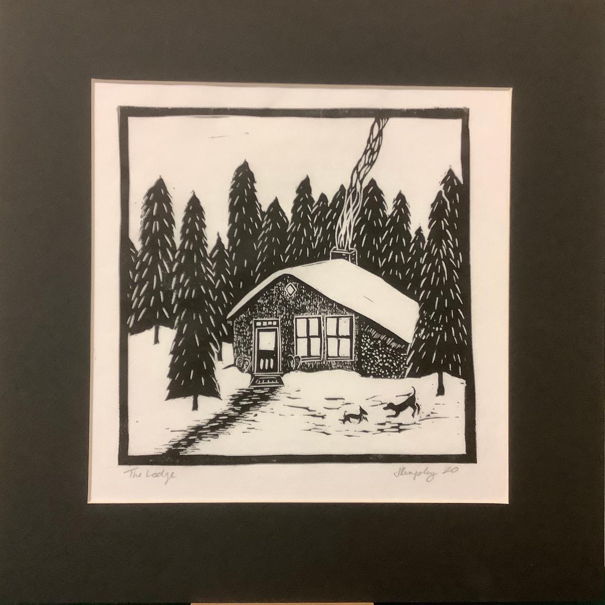 The Lodge Rubber Block Print with Black Mat