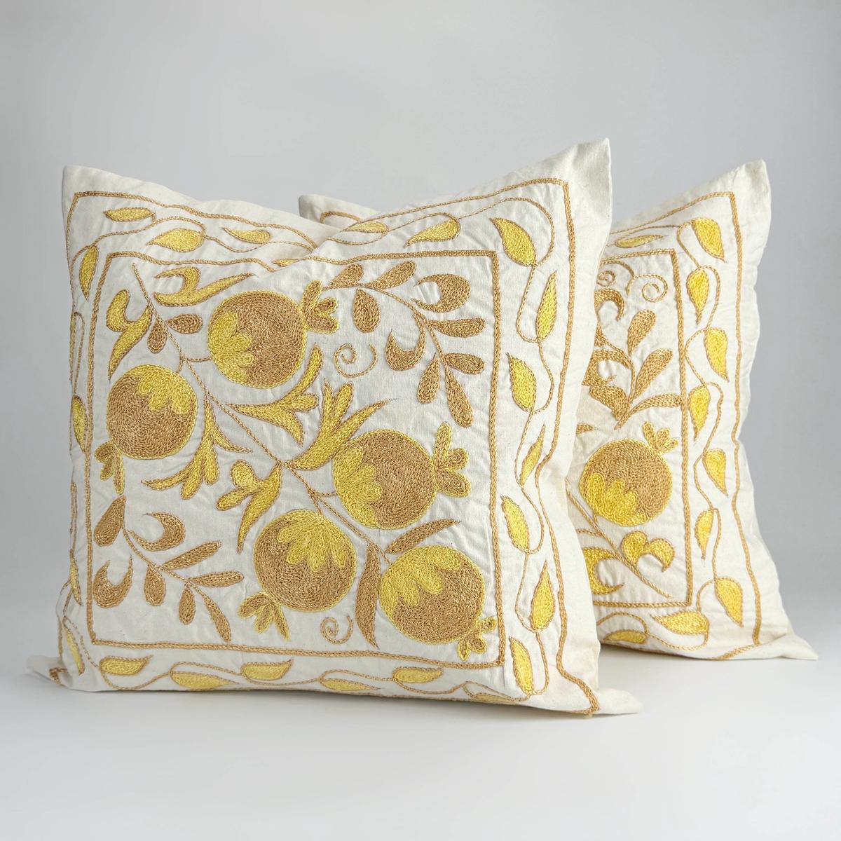 Yellow and Gold Uzbek Suzani Embroidery Cushion and Pillow Cover Bukhara - Quirky Suzani Pouf, Turkish Rug Pillow, Suzani Rugs, Suzani Carpet