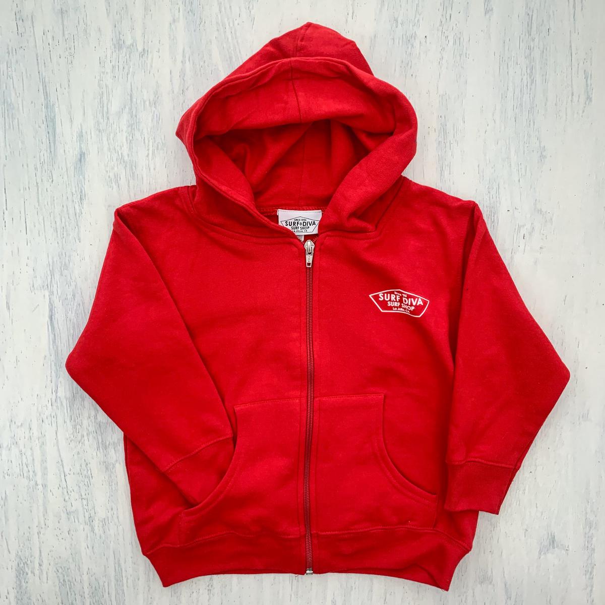 KIDS ZIP HOODIE with SURF DIVA SURF SHOP - red