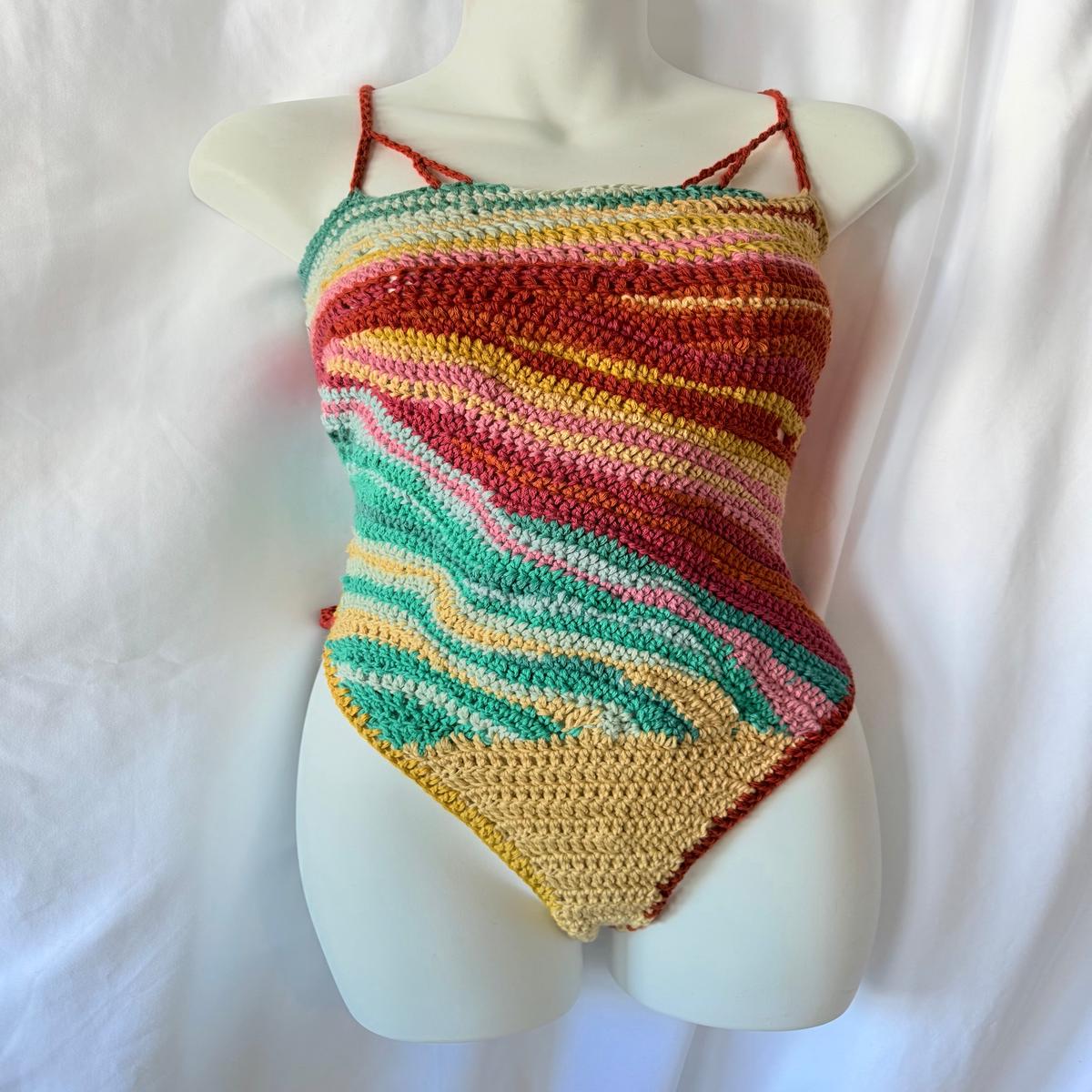 Marahs Sunset Bodysuit (SM-L) - Organic Crochet Festival Bodysuit/Swimsuit