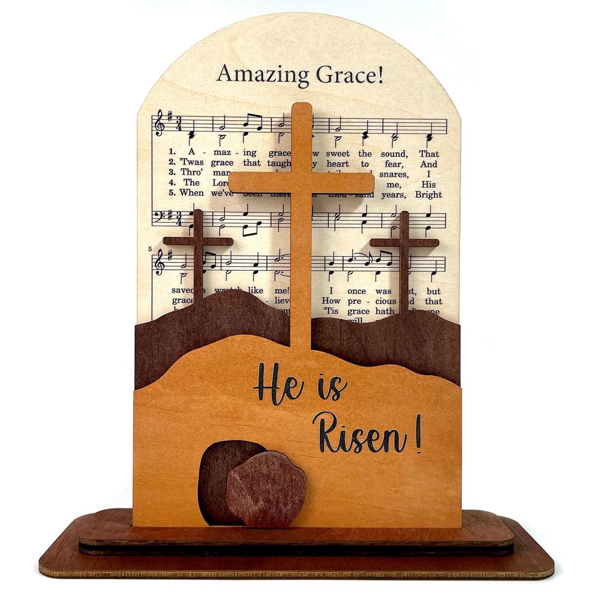 He Is Risen Sign Easter Decorations For Home, Amazing Grace Layered Wood Plaque, Easter Gifts For Women, Men, Adults, Religious Christian Gifts For Women