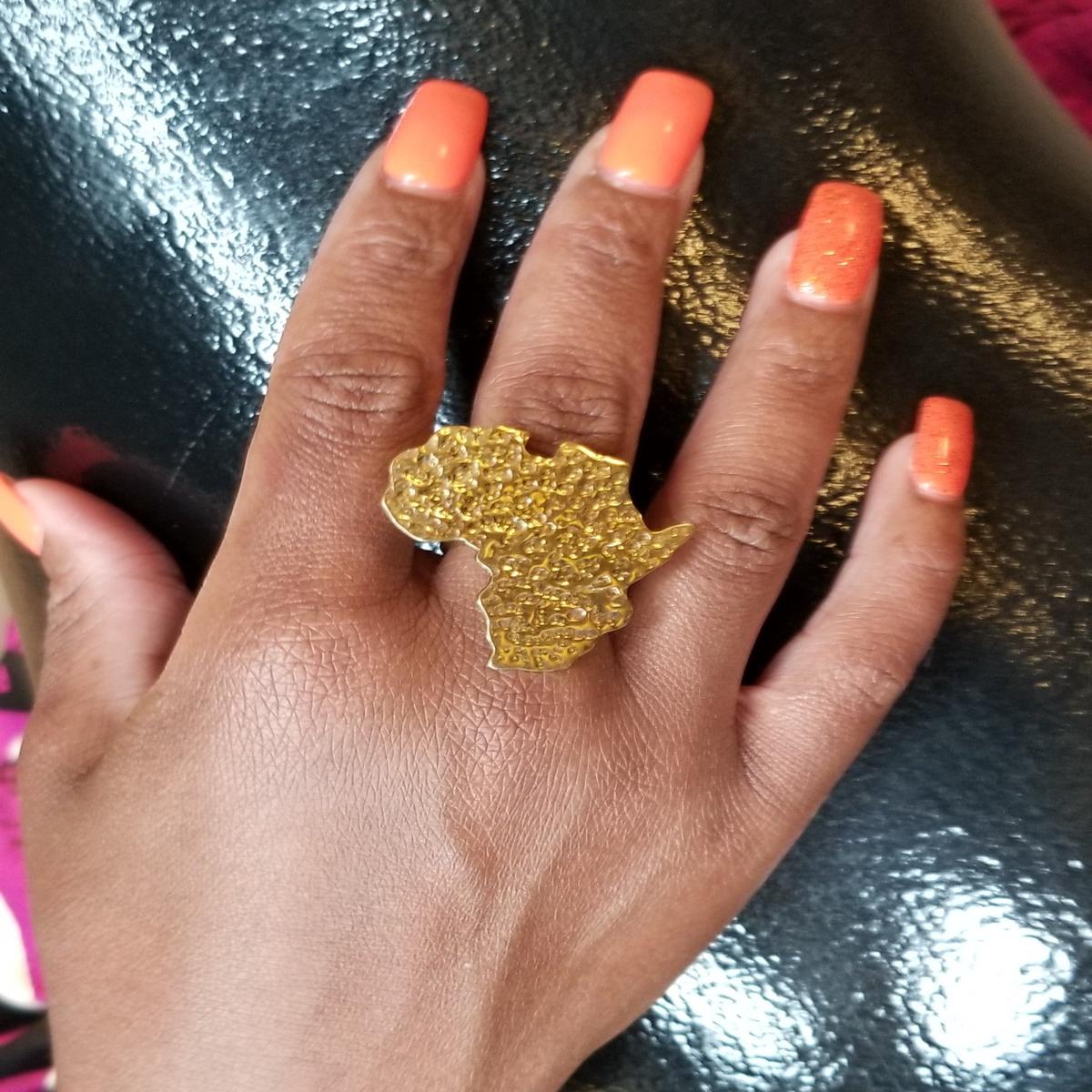 Adjustable Golden Brass 'Africa' Ring