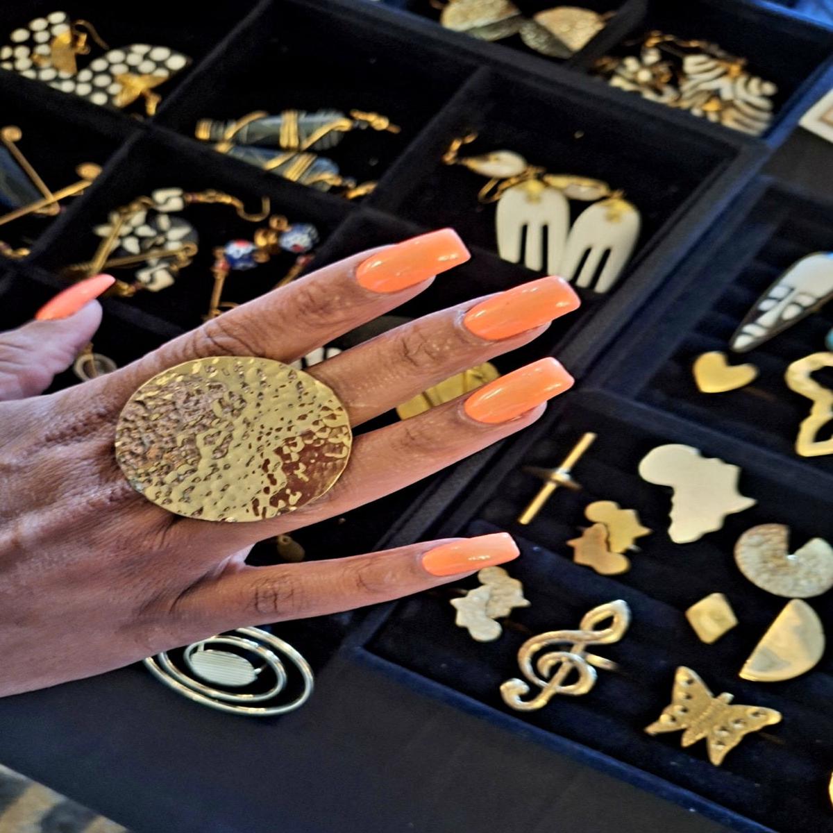 Adjustable Kenyan XL Hammered Golden Disc Ring