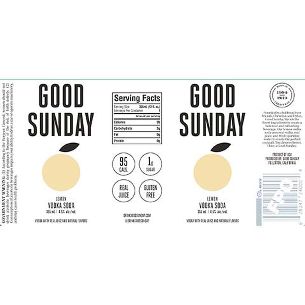 Good Sunday Lemon Vodka Soda - 12OZ BTL