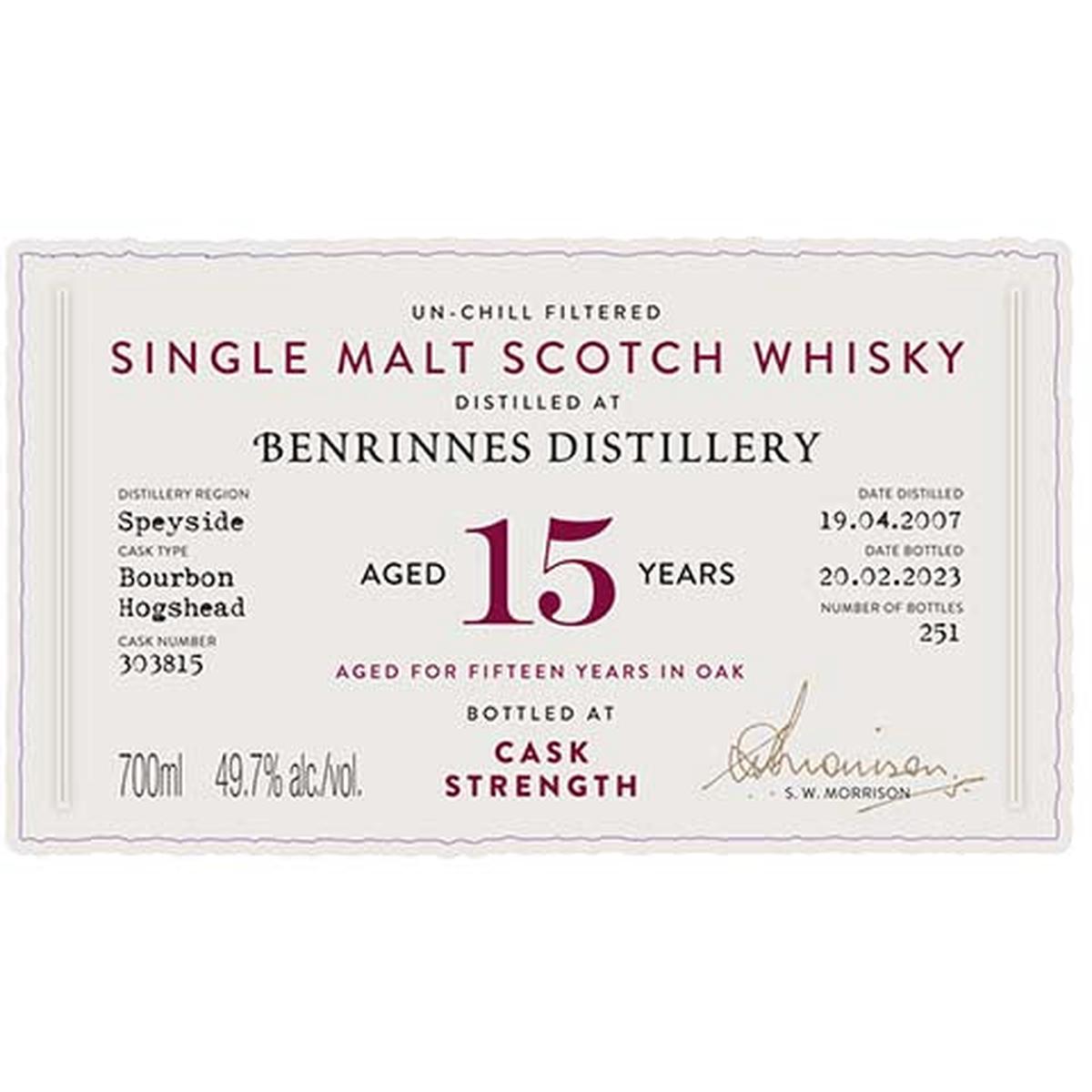 A.D. Rattray Benrinnes Aged 15 Years Single Malt Scotch Whisky - 700ML BTL