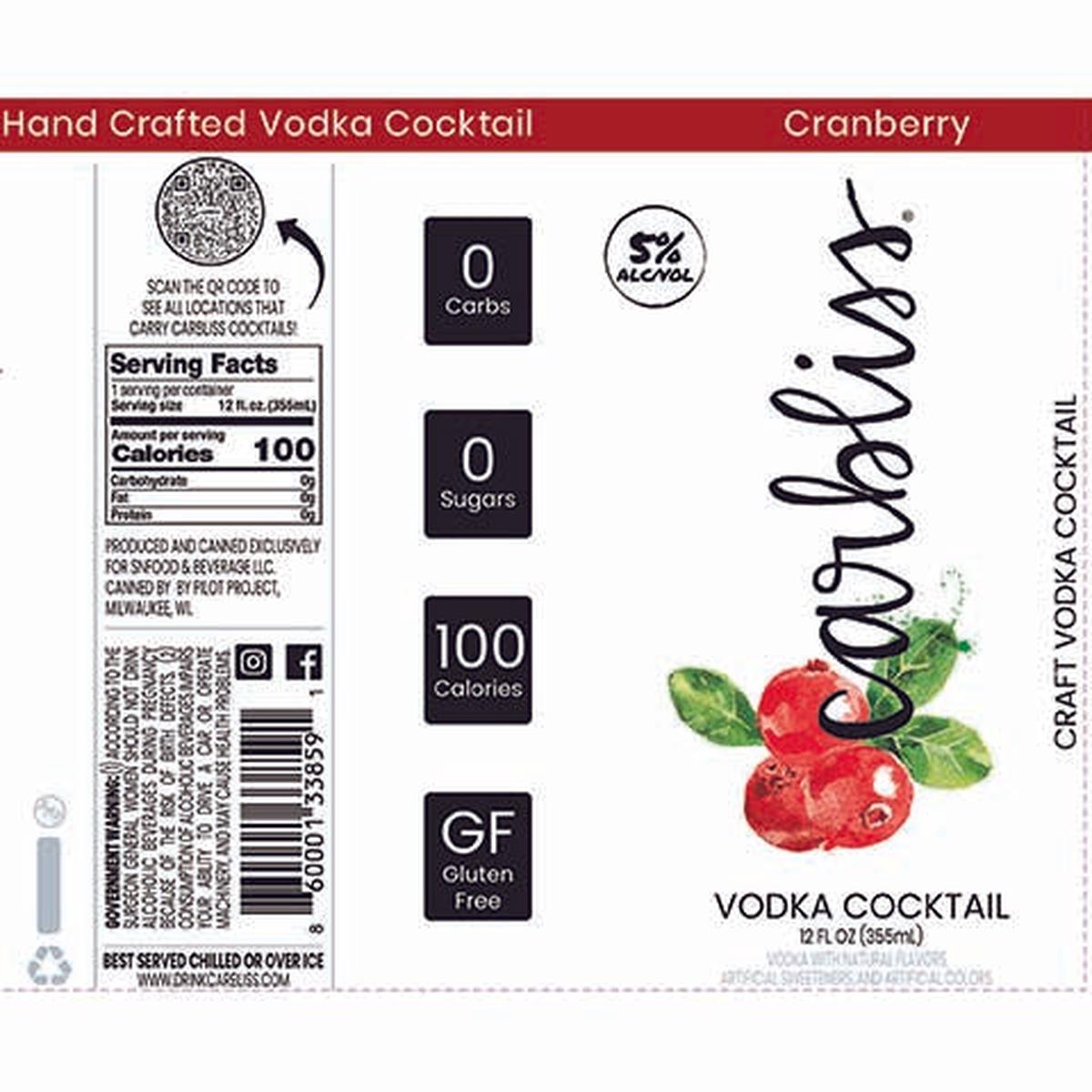 Carbliss Cranberry Vodka Cocktail - 12OZ SINGLE CAN