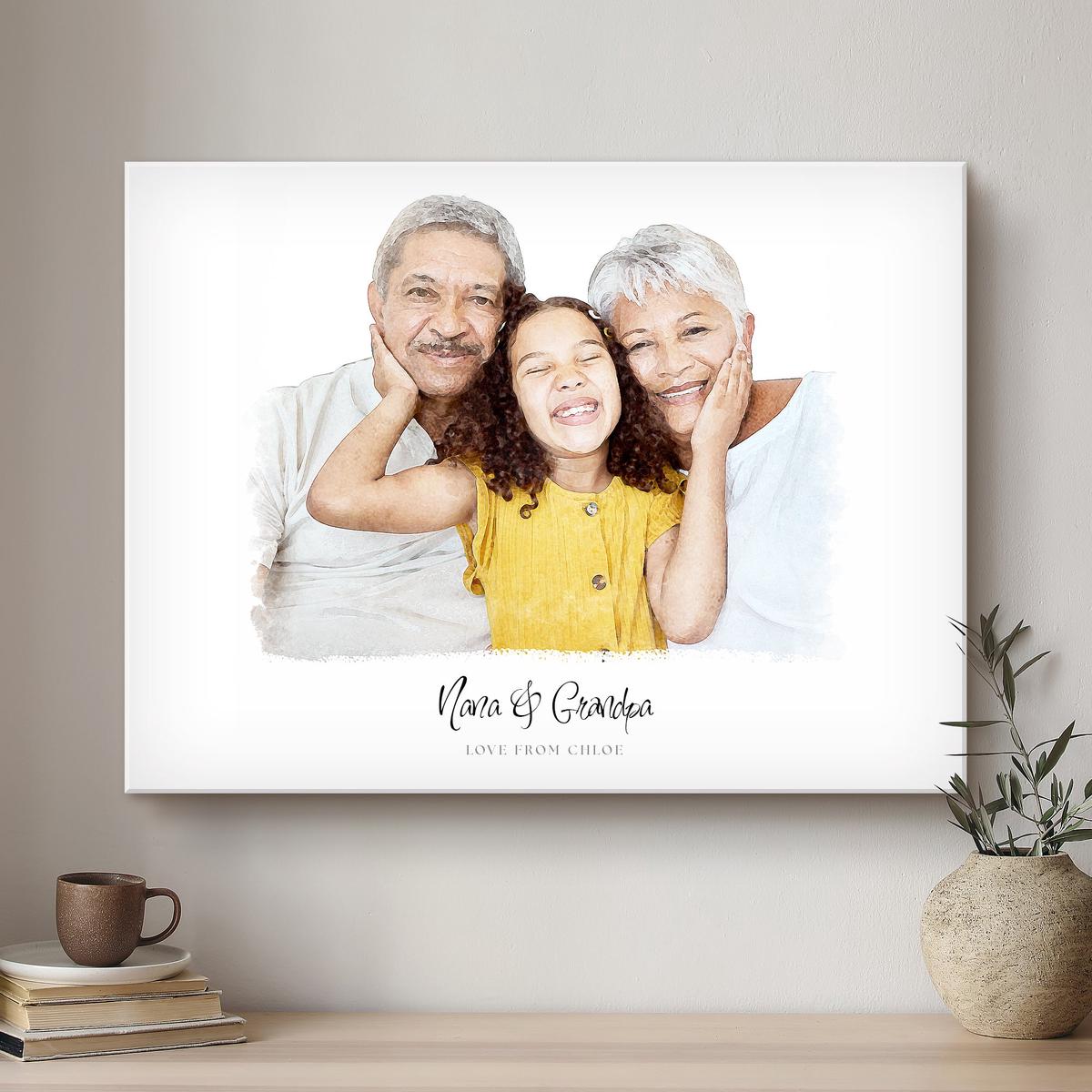 Grandparent Soft Watercolor Custom Portrait | Stretched Canvas