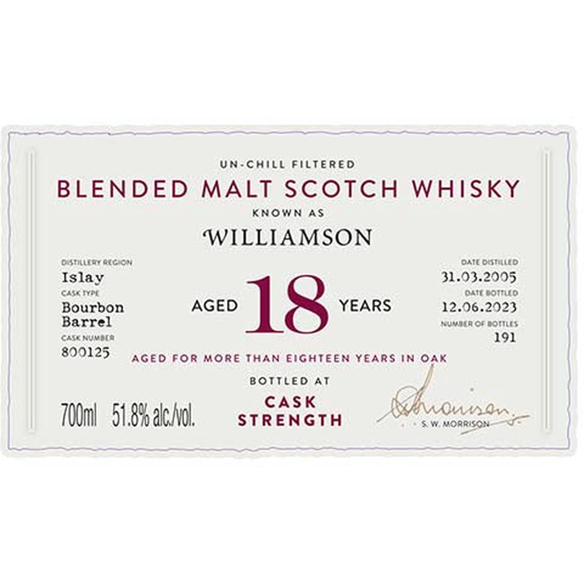 A.D. Rattray Williamson Aged 18 Years Blended Malt Scotch Whisky - 700ML BTL