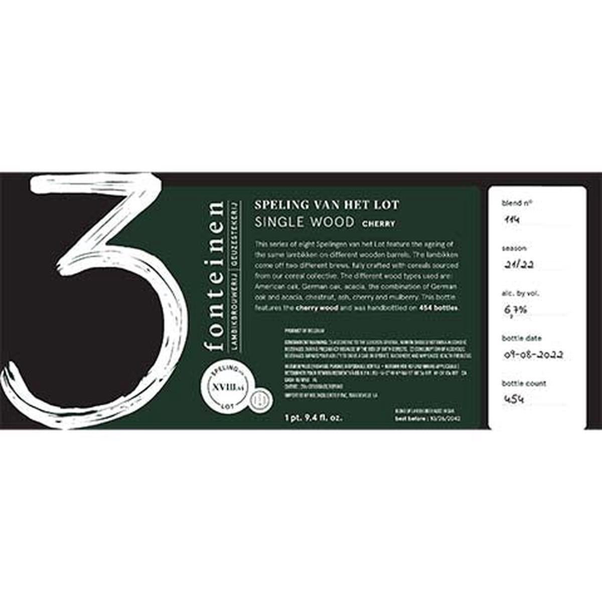 3 Fonteinen Speling van het Lot XVIII.vi: Single Wood (Cherry) - 750ML BTL